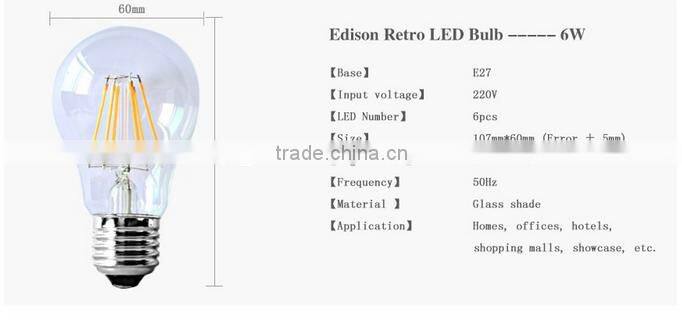 E27 E14 B22 G45 dimmable filament led bulb,2W 4W 6W led filament lamp, dimmable led filament bulb