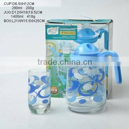 Decaled glass teapot with cup set gift box packing in different color