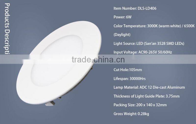 9 12 15 18W Round thin recessed downlight with die cast aluminum LED panel light