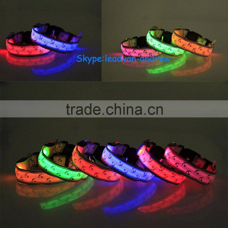 Polyster LED Pet Dog Cat Collars Light Up Flashing Lighted Collars For Dog
