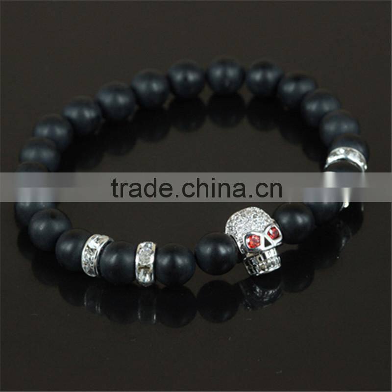 kjl-cst5 New design charm gold/silver skull head men bracelet natural 8mm matte grind stone beads women bracelet as a gift