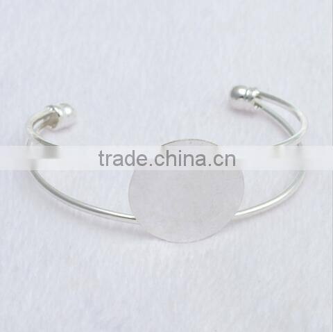 Wholesale 100PC 25MM Pad Adjustable Silver Plated Bangle Cuff Lock Blank Bracelet Bangle with tray