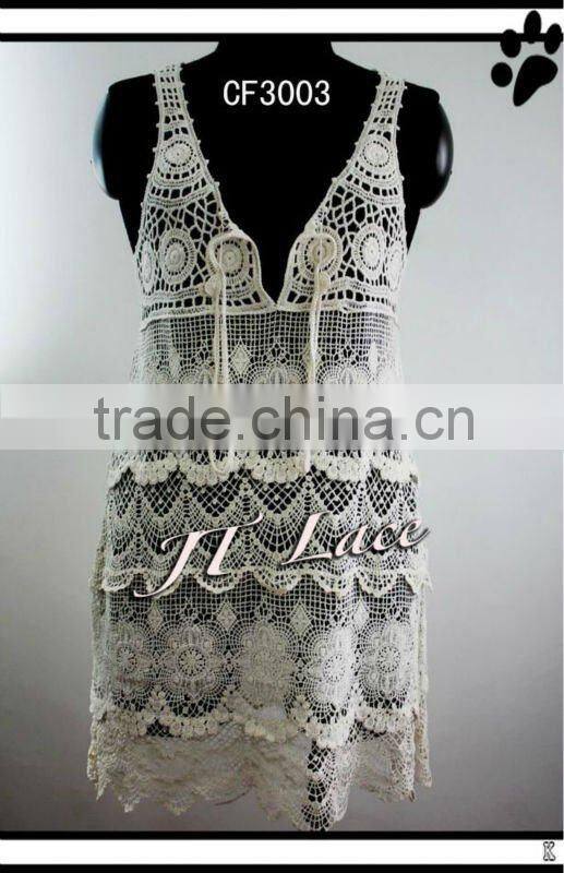 New Design Garment Embroidery Cotton Lace Vest