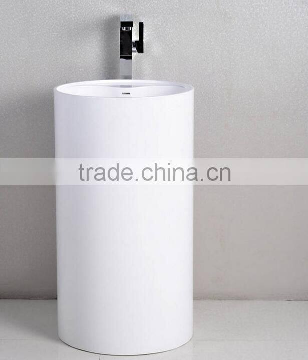 Good Quality solid surface bathroom Freestanding Pedestal Wash Basin, artificial stone pedestal wash basin
