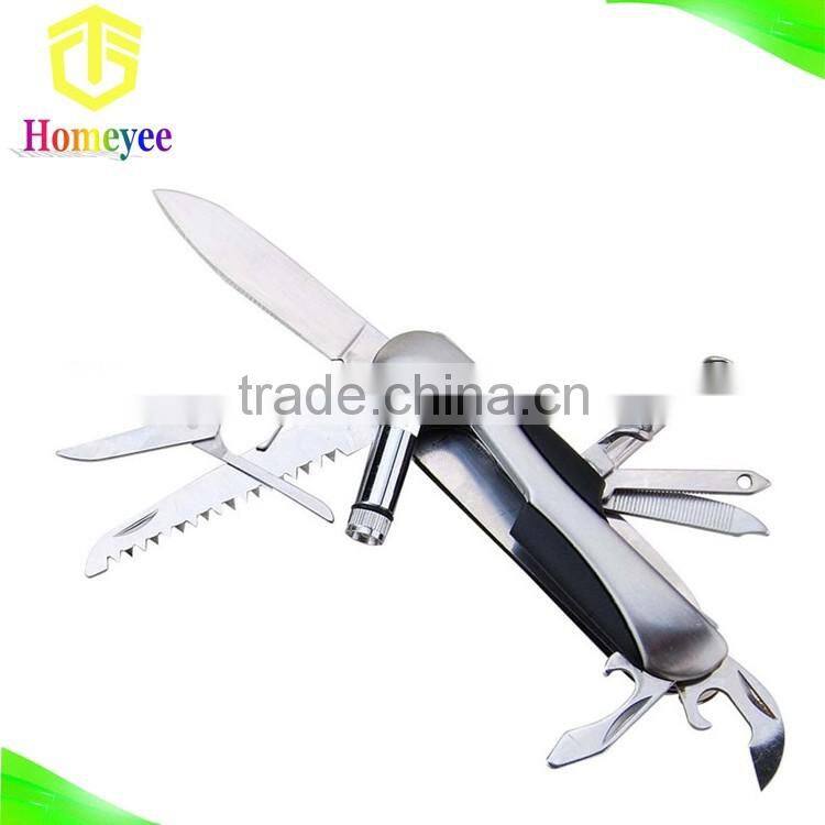 Rubber Handle Multipurpose Pocket Knife with LED flashlight