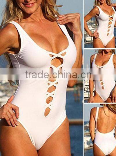 White Sexy Plunge Crisscross Open Bikini with Scoop Back PW- LC41071