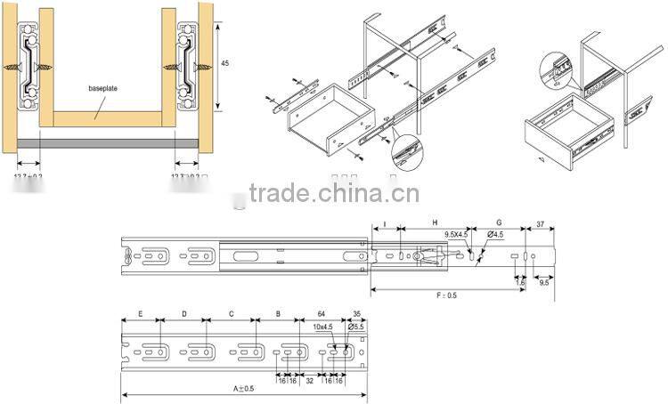 45mm three fold sliding drawer