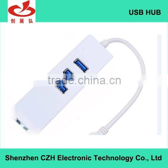 CZH 3 port usb 3.0 hub with 1 RJ 45 Ethernet Lan Adapter with CE/RHOS/FCC certification