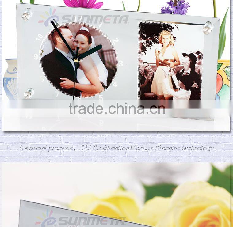 Sunmeta factory directly blank sublimation glass photo frame with clock(BL-11)