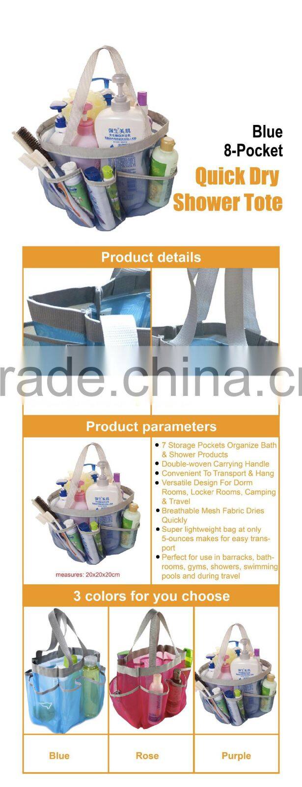 Quick Dry Hanging Toiletry Shower Bag with 8 Pocket Shower Tote Bag