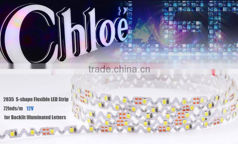 SMD2835 S type 72leds/m 6MM high brightness clod white 10000K led flexible strips signage led letters strips
