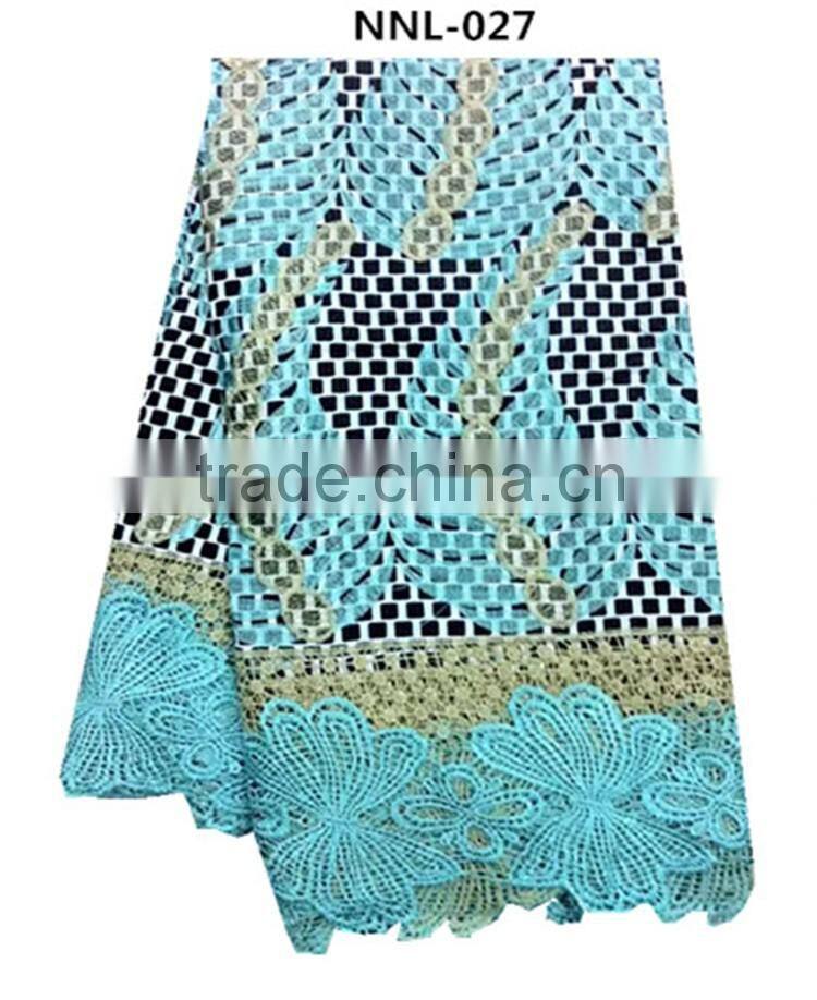 Blue super wax mix guipure cord lace for dress making wax lace fabric