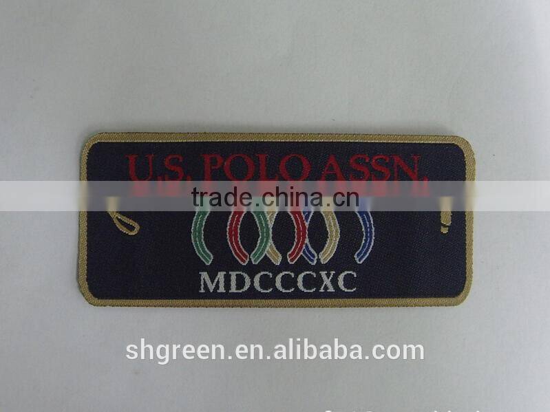 straight cut black background black logo woven label
