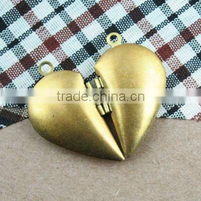 29MM raw copper lovers' heart locket pendant,vintage heart lovers' locket pendant 1131023