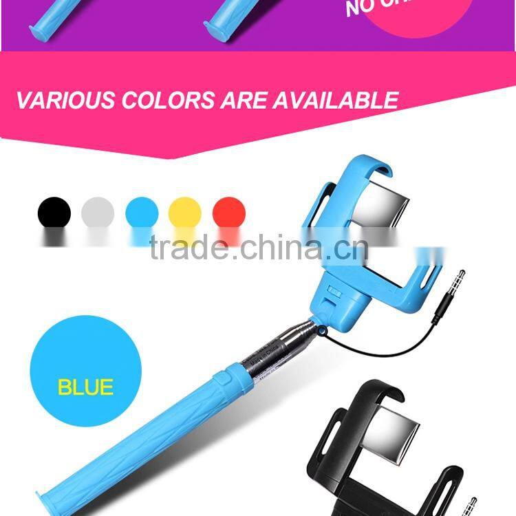 promotional cheap selfie stick with cable and mirror