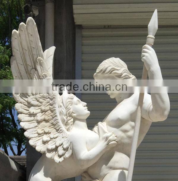 Hand Carved White Marble Sphinx and Soldier Statue