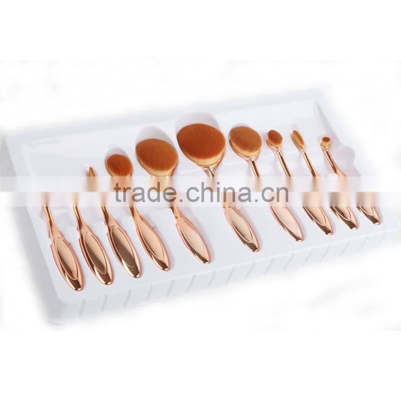 10pcs Toothbrush Make Up Brushes Kit Private Label Rose gold Foundation Powder Makeup Oval Cream Puff Brushes
