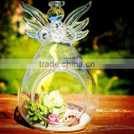 ANGEL CRYSTAL CANDLE STICK GLASS HOLDER WITH ANGLE WING