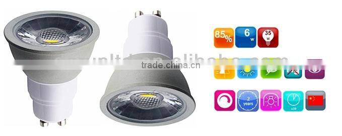COB Spot light 6W GU10 MR16 E14 E27 with 2 Years Warranty CE RoHS ERP certificated