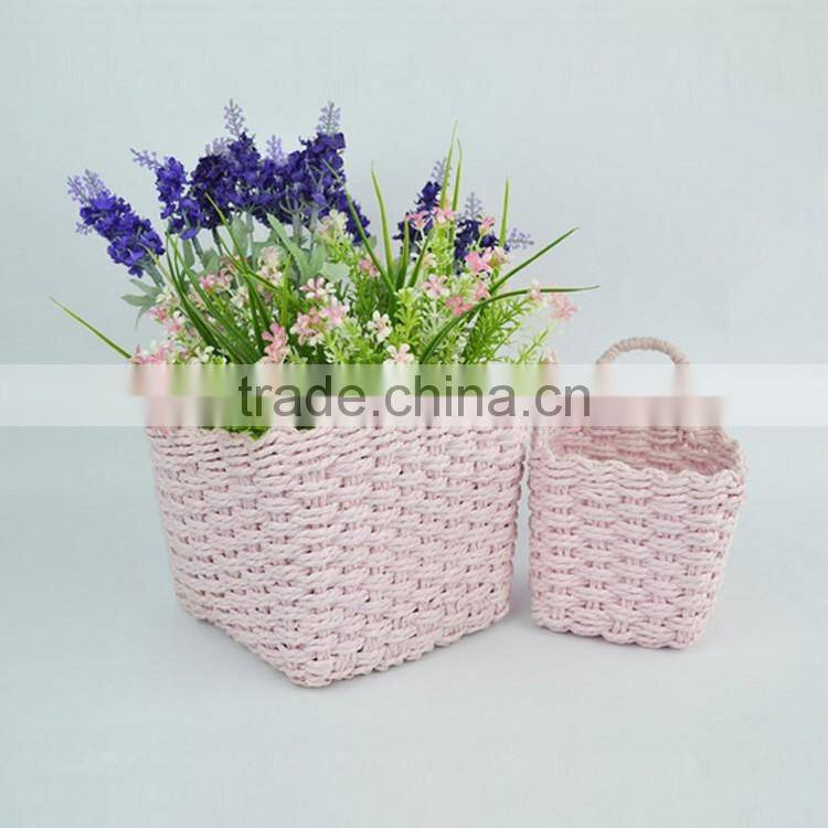 Sweety pink color hand woven mini hanging baskets for gifts