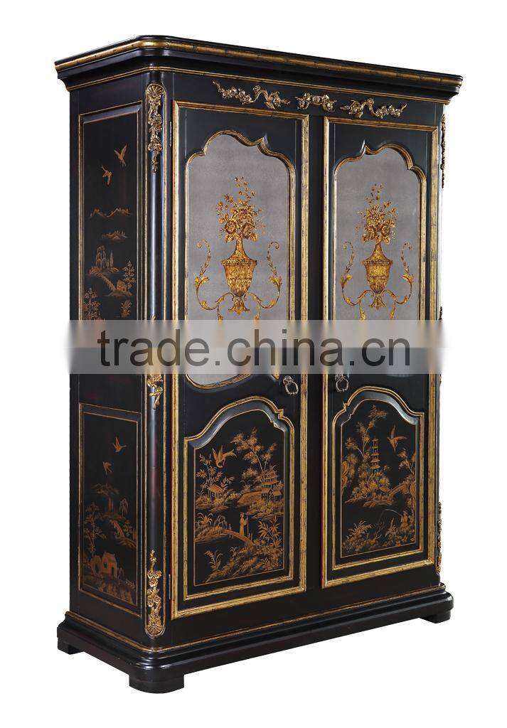 Antique design Chinese style hand painted solid wood two doors wardrobe