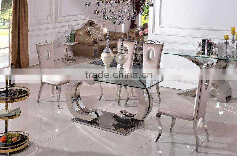 TH286 Fashionable glass top Stainless Steel Dining Table