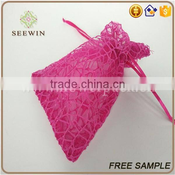 sheer and bright-colored drawstring mesh bag