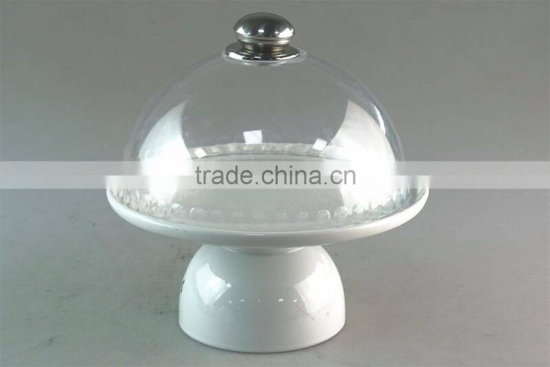 White cheap ceramic stand with plastic cover for candy/fruit/daily use