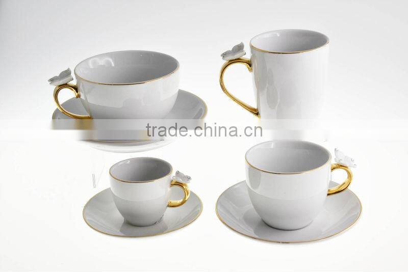 High Quality Porcelain Butterfly Medium Size Tea Mug 2 Sets With Gold Color Handle with Crystals from SWAROVSKI