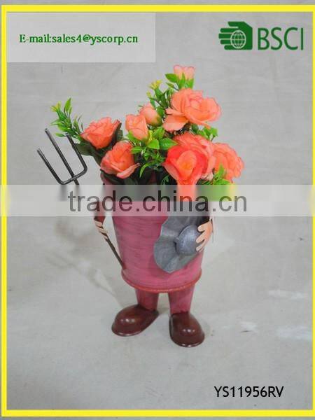 YS11953 funny metal decorative flower pot with foot handmade plant pot
