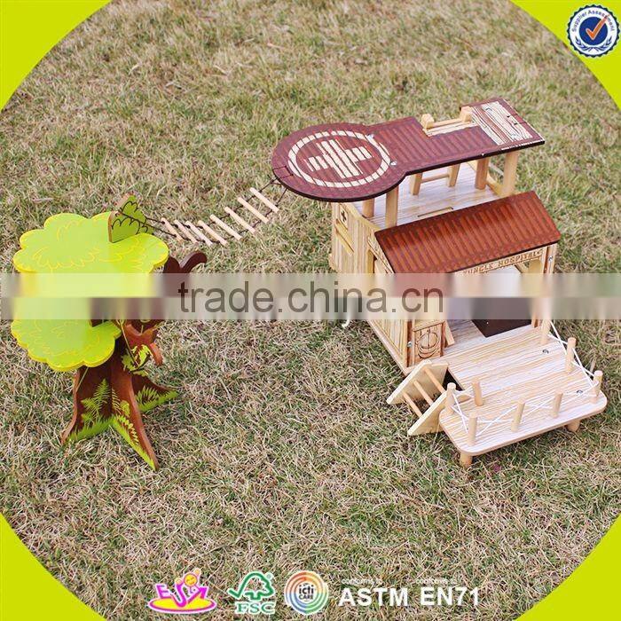 2017 New products indoor children toys wooden treehouse dollhouse W03B059