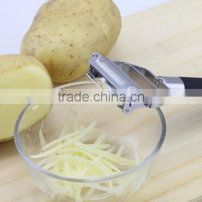Kitchen Multifunction Stainless Steel Potato Julienne Peeler with Black Rubber Handle