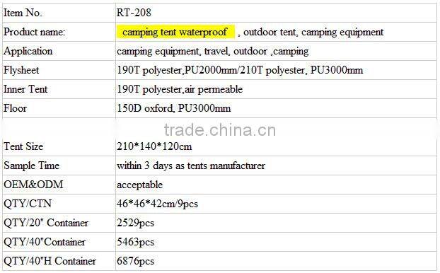 Ripstop Fabric Camping Tent 2 Person Hiking Tent