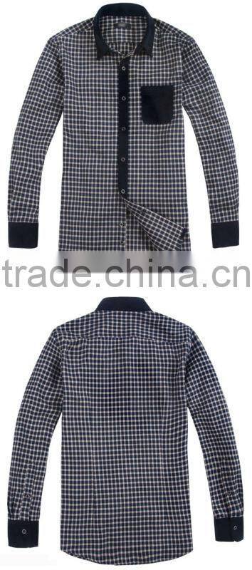 Men's plaids with corduroy collar 100% cotton t-shirt