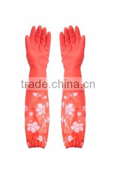 Red Long Latex Fleece Warm Dishwashing Gloves