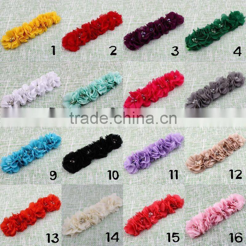 handmade chiffon flower headband with pearl beads center for kids hair accessories for baby girl