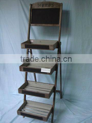 2 tiers Antique Wood Flower Display Stand with blackboard