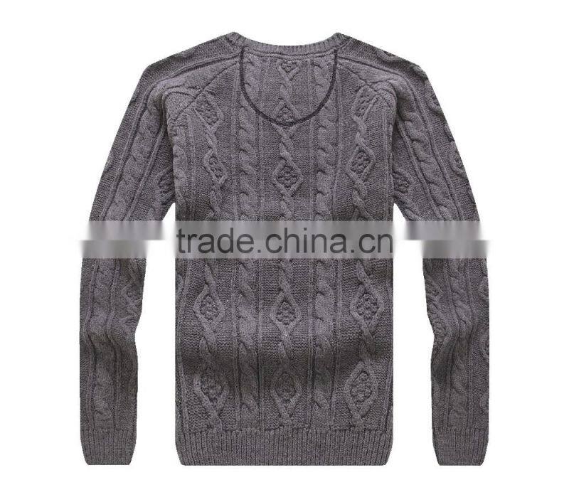 new arrival pure color cable crew neck knit sweater , pullover sweater