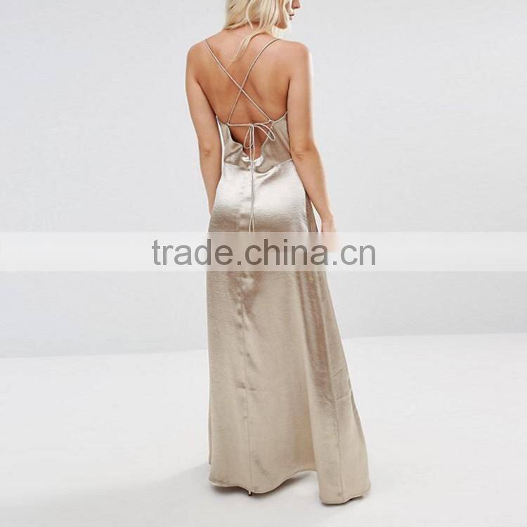 2016 Pictures of Ladies Prom Gown Dresses Cowl Front Strappy Evening Cami Maxi Dress With Thigh Split HSd7464