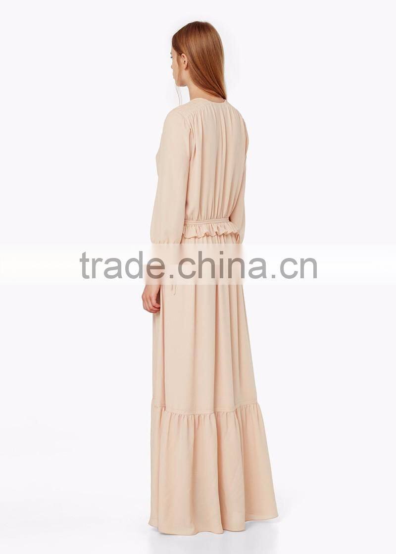 ladies western v neck button fastening long sleeve maxi dress frill layered