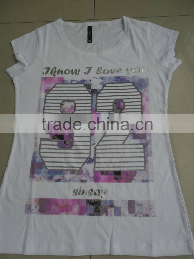 80% COTTON 20% SPANDEX PRINTED LADIES SHORT SLEEVE T-SHIRTS
