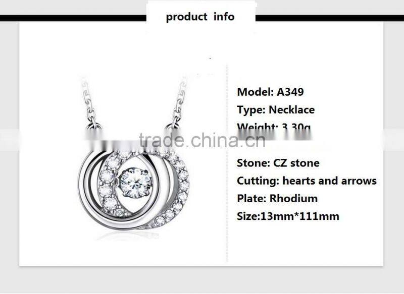 2017 New Design 925 Sterling Silver Double Rings Pendant Necklace