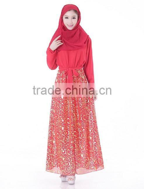chiffon full length muslim long sleeve maxi dress