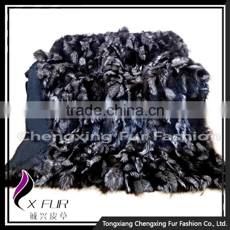 CX-D-83 Patchwork Silver Fox Fur Throw Fur Blanket