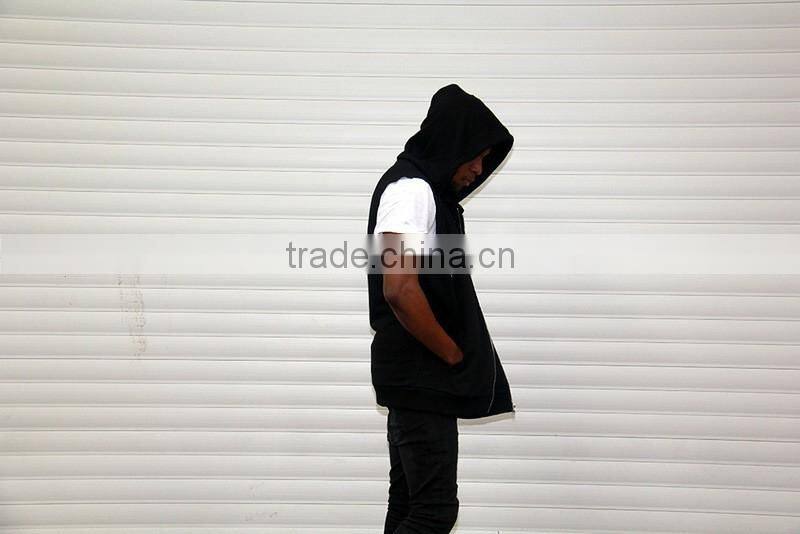 New men thin hip hop sleeveless vest hoodie men outdwear sports hooded vest with zipper casual vest coat