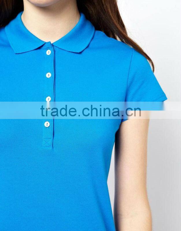 2015 New Arrival Womens Short Sleeve Stretch Pique Classic Polo Dress Plain Blue 100% Cotton Pique Polo Dress