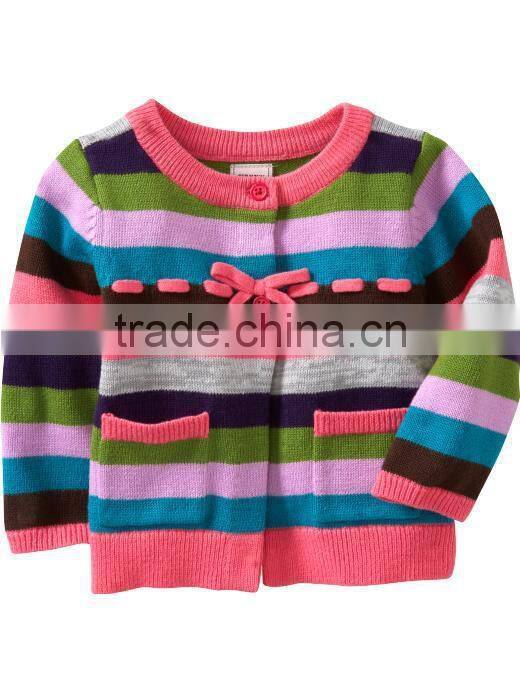 new strings on waisted multi-color stripes children cardigan