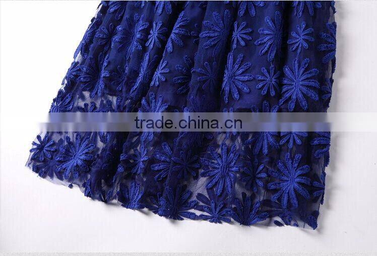 F20051A Round neck sleeveless dress embroidered gauze women dress