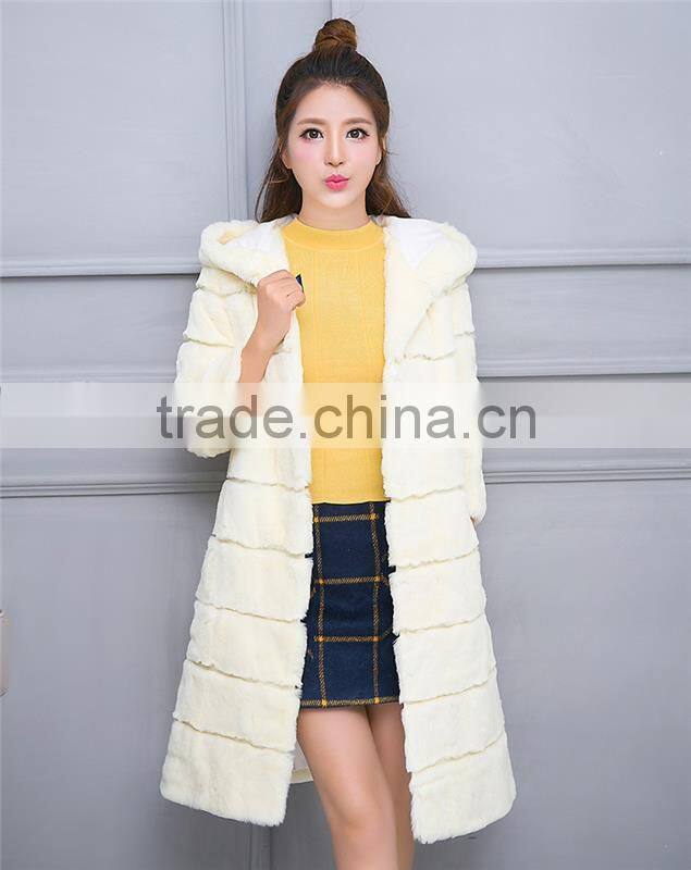 Rex Rabbit Fur Coat with Hood Thick Real Rabbit Fur Coat Winter Jacket for Women Genuine Fur Coat Customize Female Clothing