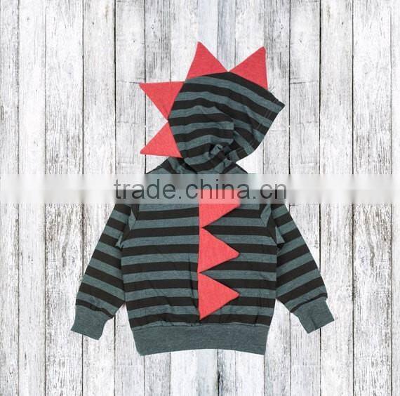 Long Sleeve Charcoal And Black Stripe Baby Children's Dino Hoodie